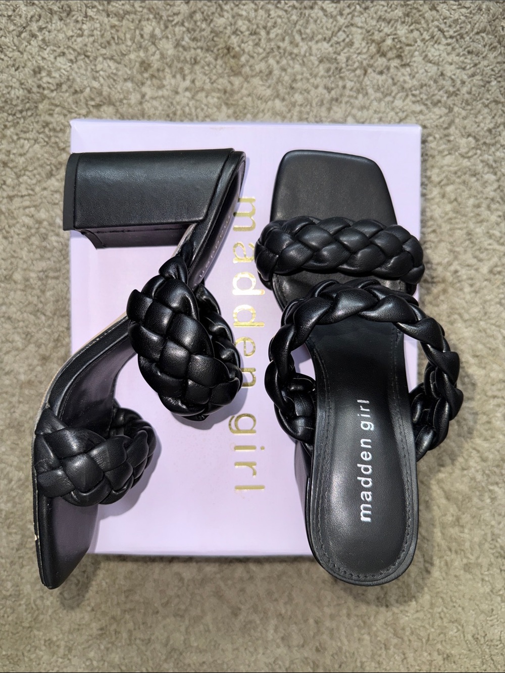 Madden Girl Black Braided Strap Block Heel Sandals